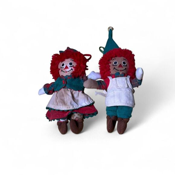 Vtg Raggedy Ann & Andy Christmas Ornaments Fabric Pair Very Fair Condition - Picture 1 of 7